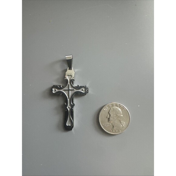 Vintage Cross Pendant Stainless Steel 24 Inch Chain Cuban Link Faith Religious - Picture 3 of 6